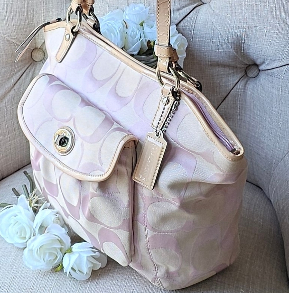 Vintage Coach Signature Leah Shoulder/Tote Bag (Pink) - Picture 10 of 16